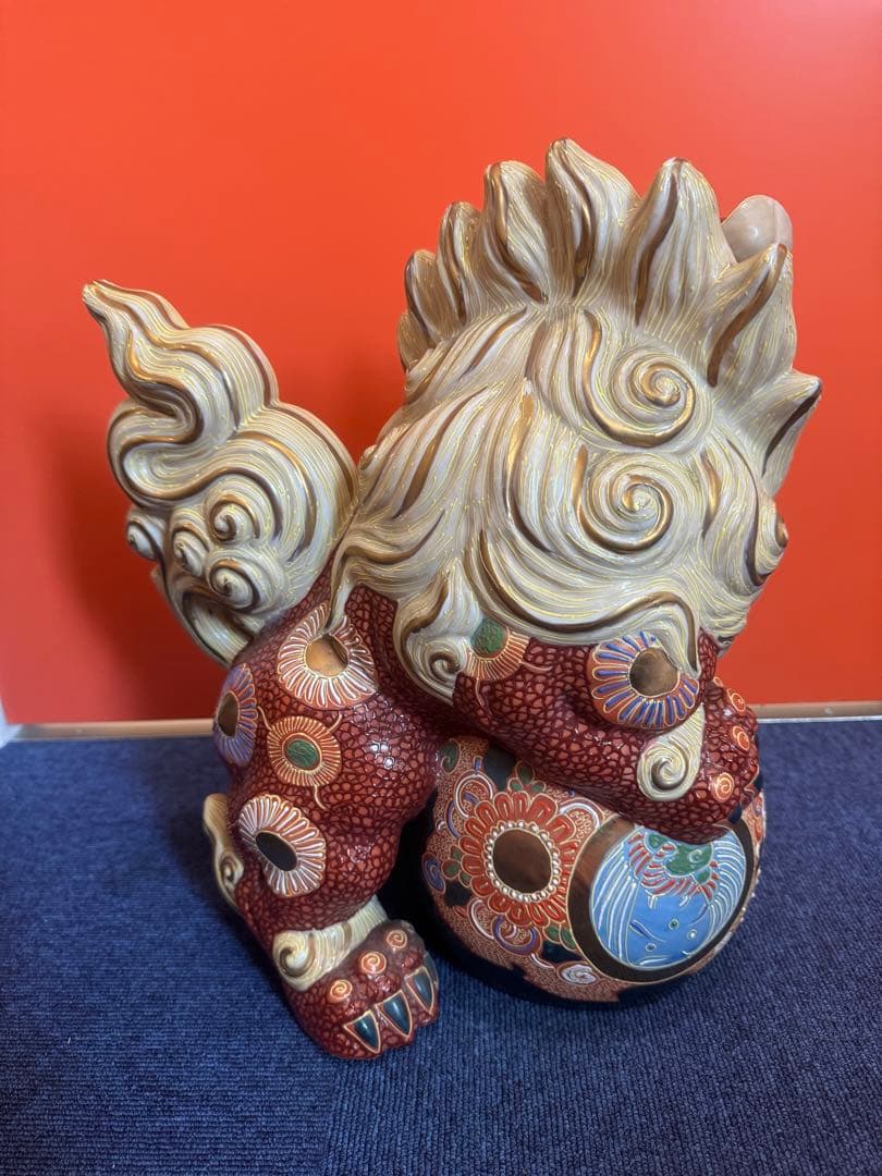 1903 九谷焼 太吉　特大　38cm  玉乗り獅子 狛犬 置物 縁起物