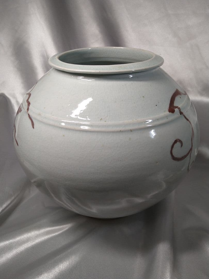 【希少品】李朝高麗 廣州窯 白磁 辰砂 壺 工芸品 美品
