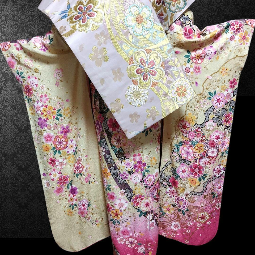 振袖フルセット(8点)・金駒刺繍・銀通し・金彩加工・鹿の子柄・正絹