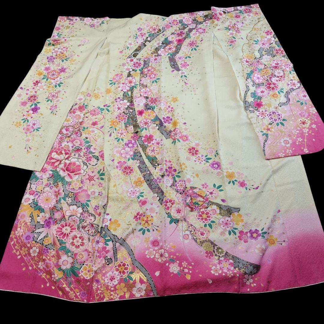 振袖フルセット(8点)・金駒刺繍・銀通し・金彩加工・鹿の子柄・正絹