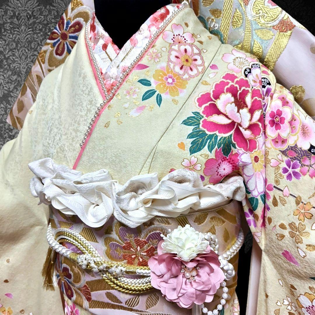 振袖フルセット(8点)・金駒刺繍・銀通し・金彩加工・鹿の子柄・正絹