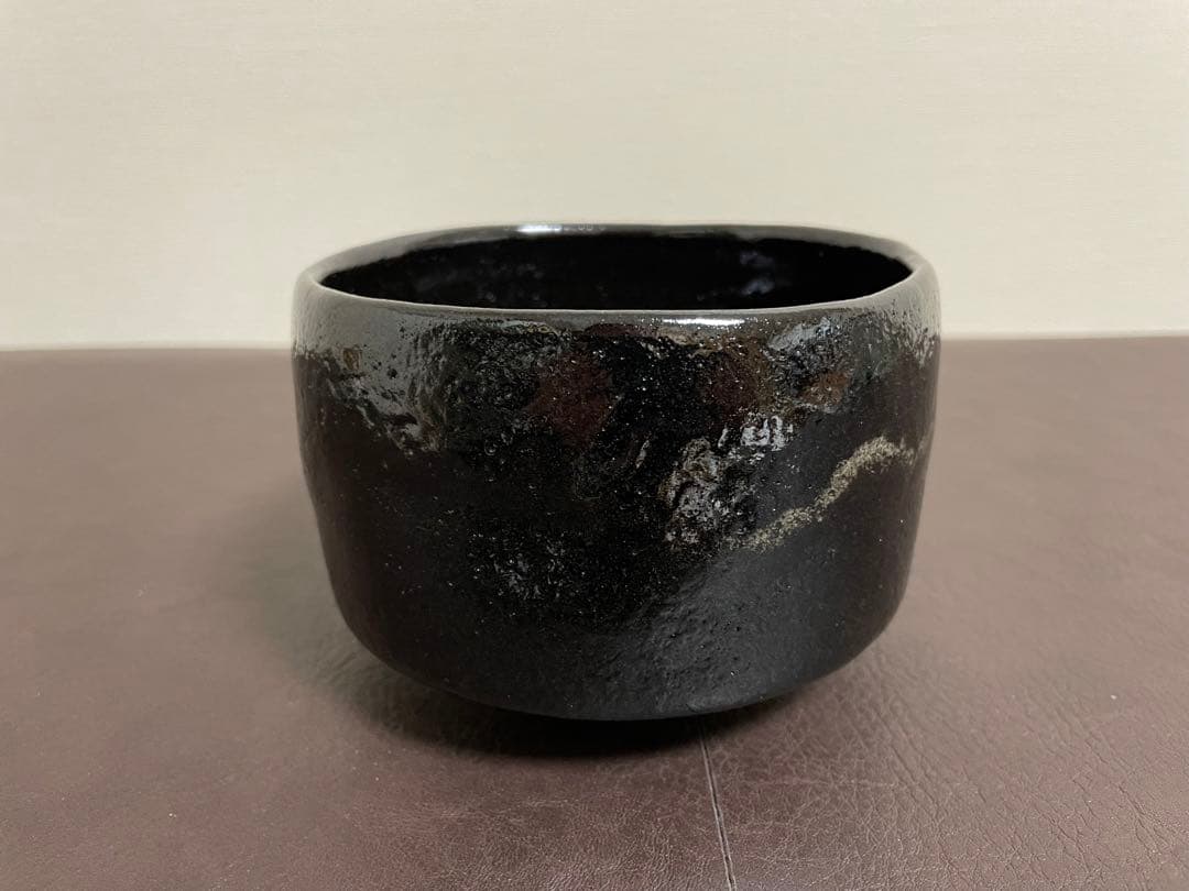 十代大樋長左衛門　黒茶盌　共箱　共布　栞　茶碗　大樋焼　楽焼　茶道具