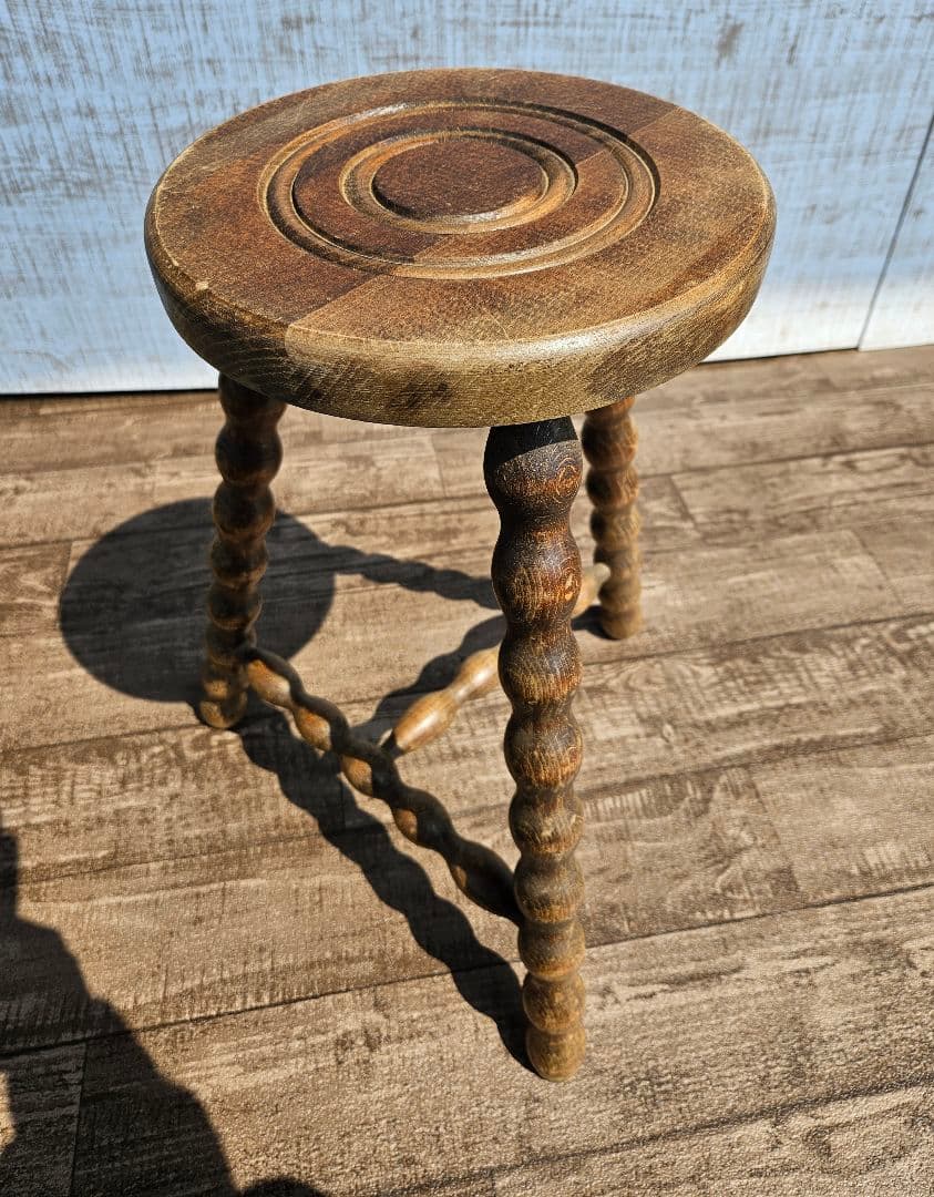 フランスアンティーク 木製 ウッドスツール ボビンレッグ 花台 飾り台 ドール