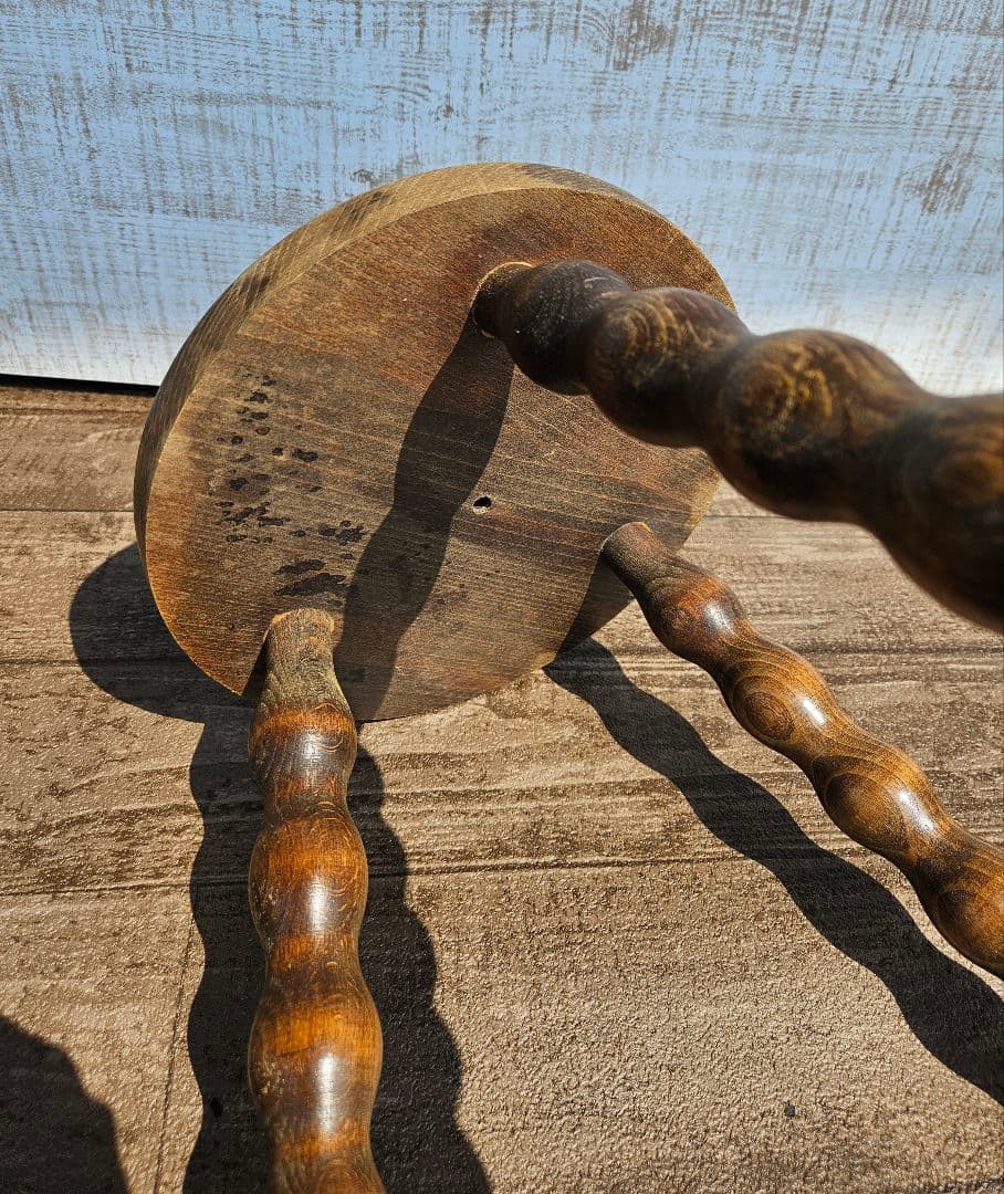 フランスアンティーク 木製 ウッドスツール ボビンレッグ 花台 飾り台 ドール