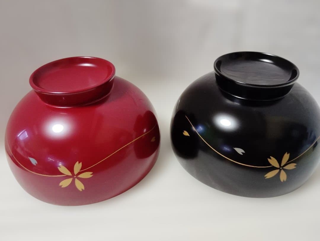 輪島塗　流水桜　蒔絵仕上げ　夫婦椀