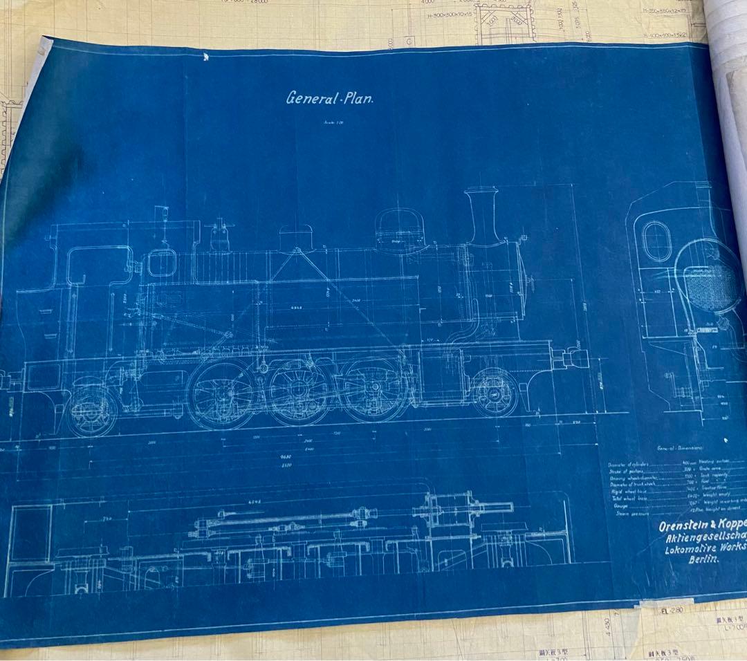 SL蒸気機関車図面　SLラミネート写真のセット