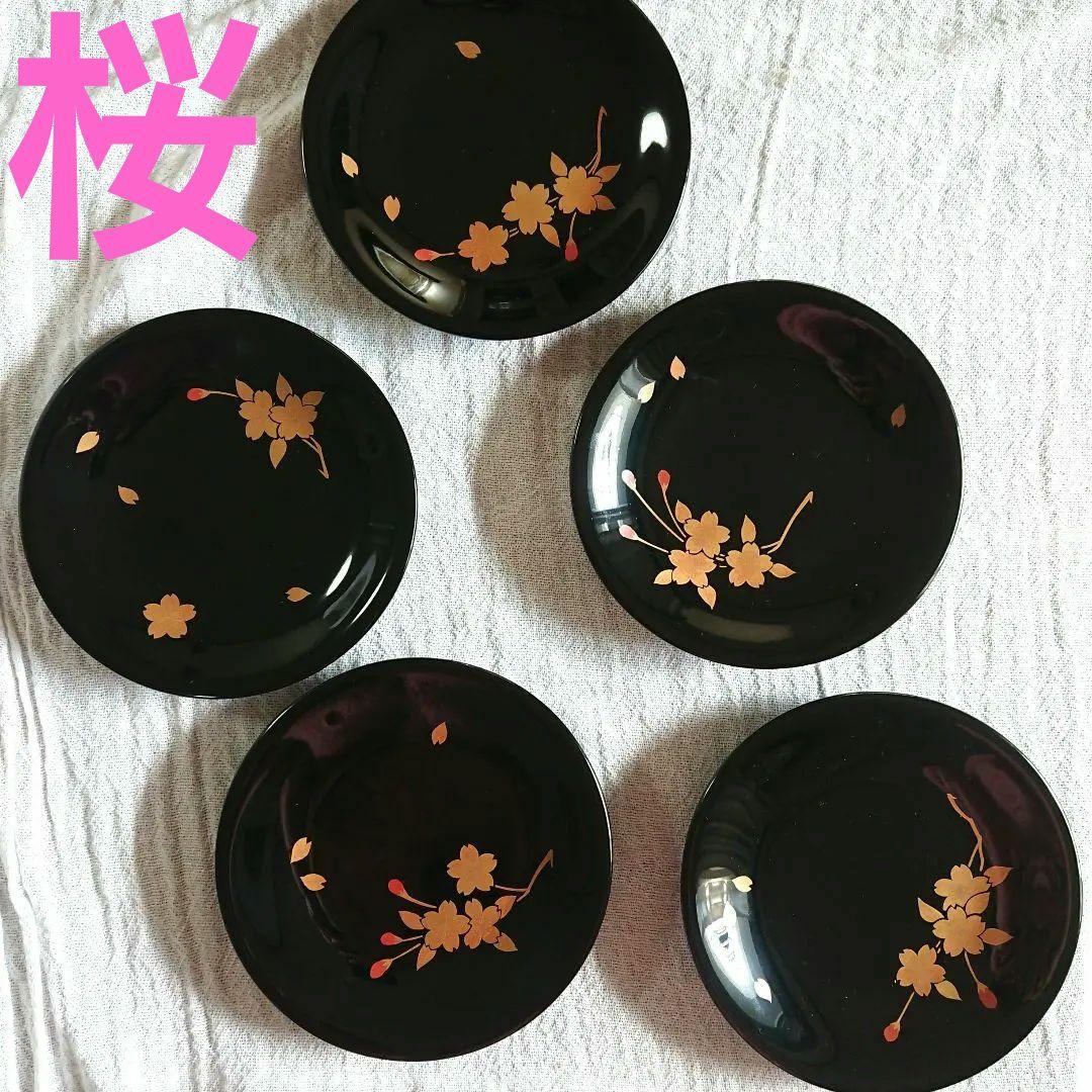 桜づくし 漆器 銘々皿 小皿 蒔絵 /輪島塗 越前漆器 茶道具 骨董 お椀印判