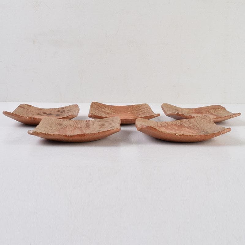 和食器　火襷　小皿　四方皿　銘々皿　五客　在銘　共箱　V　R9280