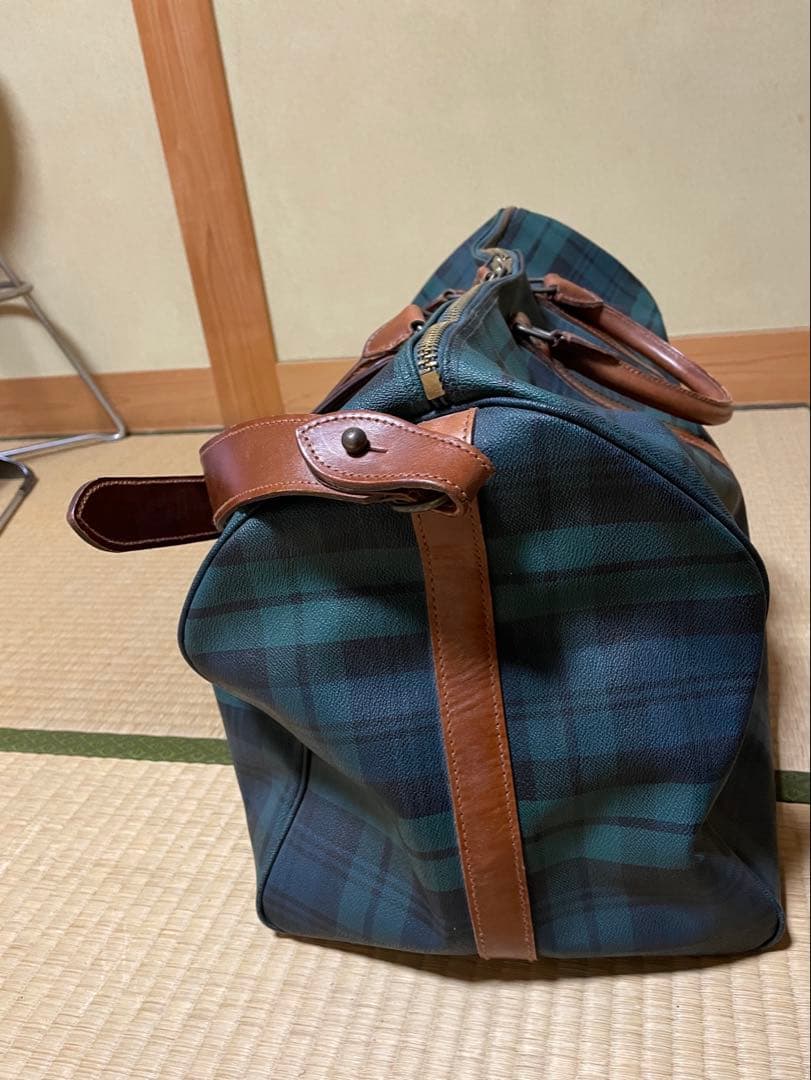 ポロラルフローレンボストンバッグ グリーン・ネイビー チェック柄