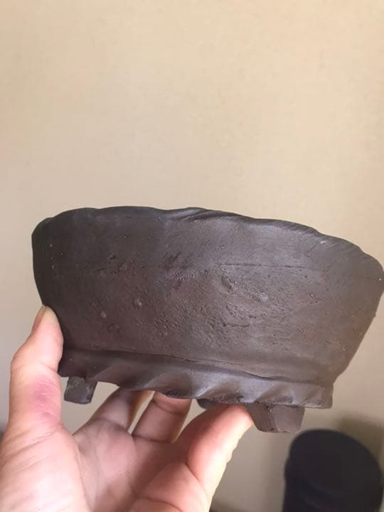 盆栽鉢　時代手捻りずっしりと素敵な盆栽鉢小品盆栽山野草18x8cm907g