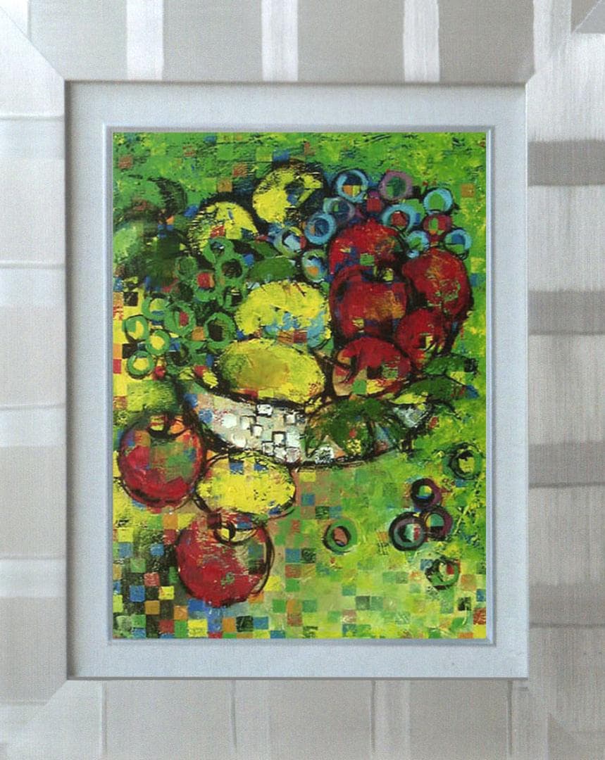 油絵 菅家令子 絵 絵画インテリア 額付(白) uF6-060103 静物 果物