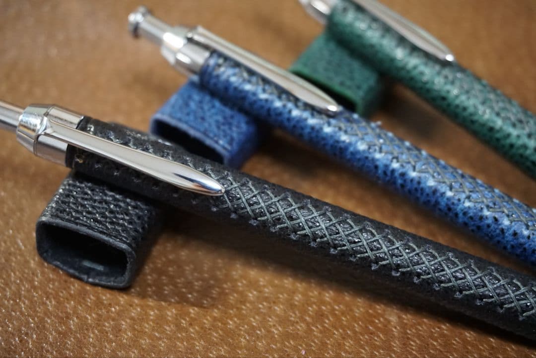 【セール】藍色　革軸ペン　消しゴムケースセット