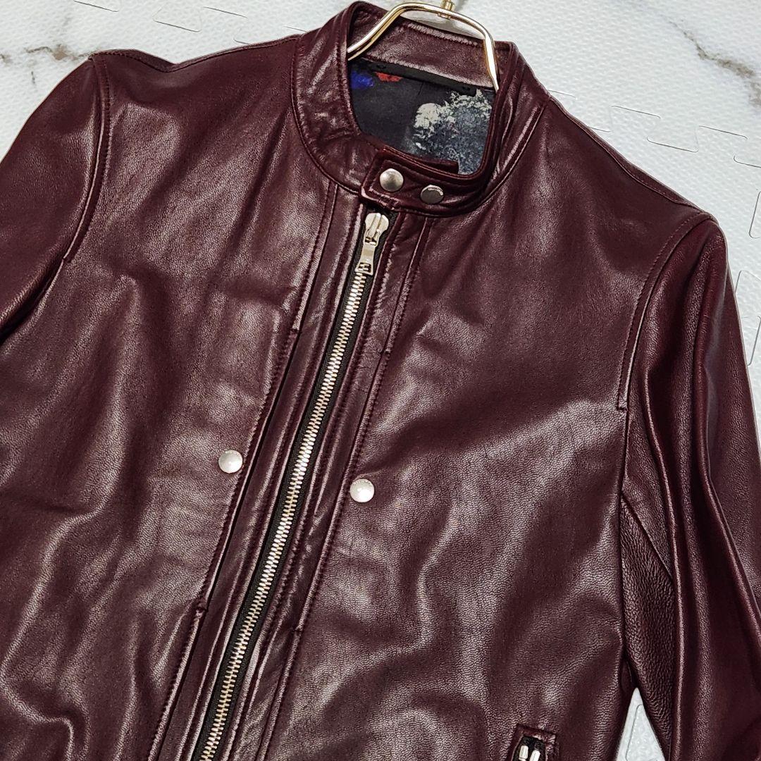 入手困難✨ポールスミス ライダースジャケット 山羊革 裏地総柄 バーガンディ