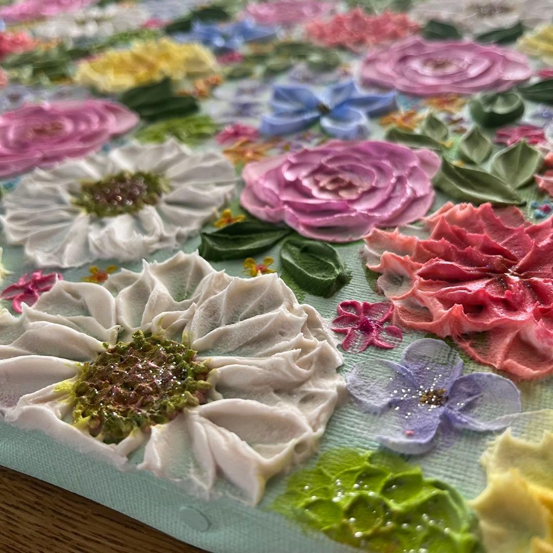 立体的な花柄アクリル画