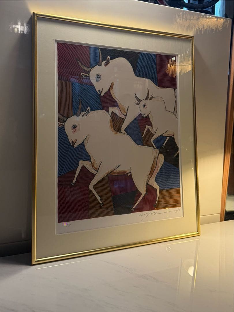 池田満寿夫 リトグラフ「白い牛」1992年 限定150部 額装品サイン入り