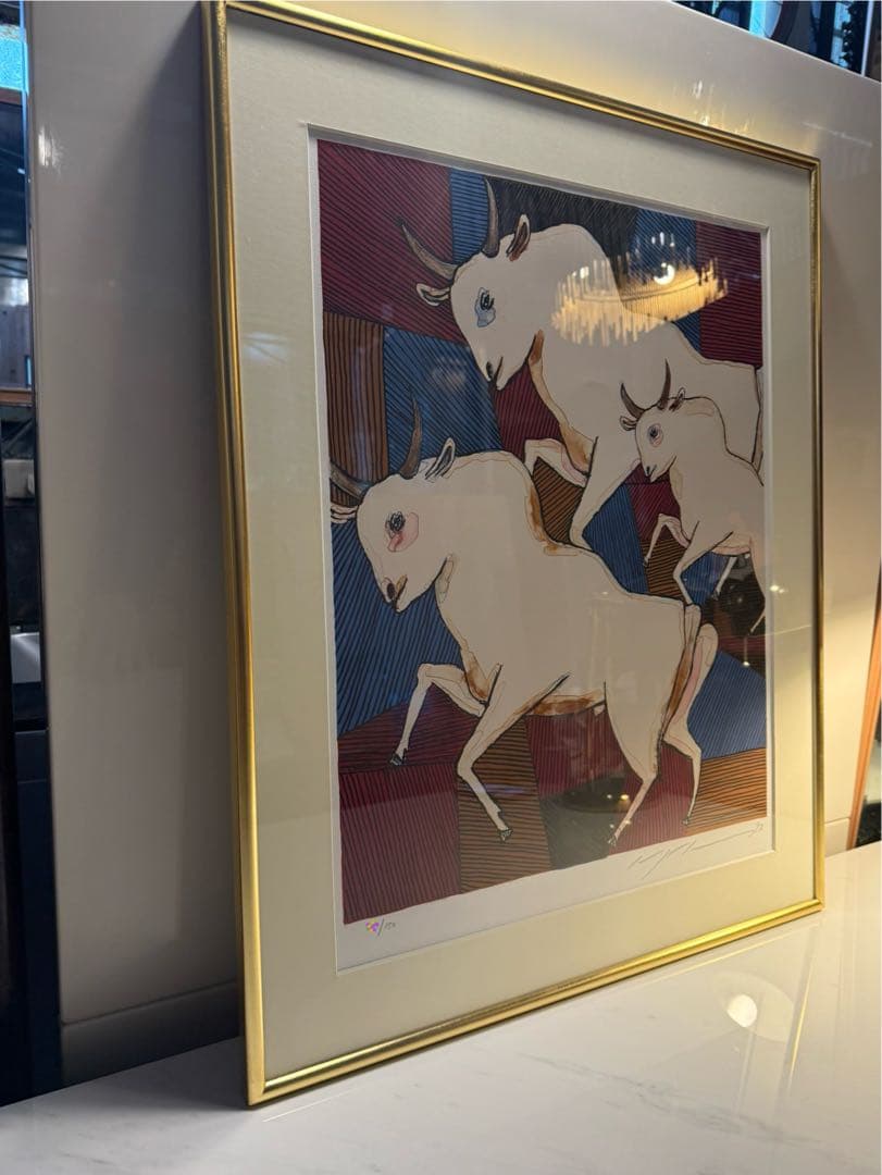 池田満寿夫 リトグラフ「白い牛」1992年 限定150部 額装品サイン入り