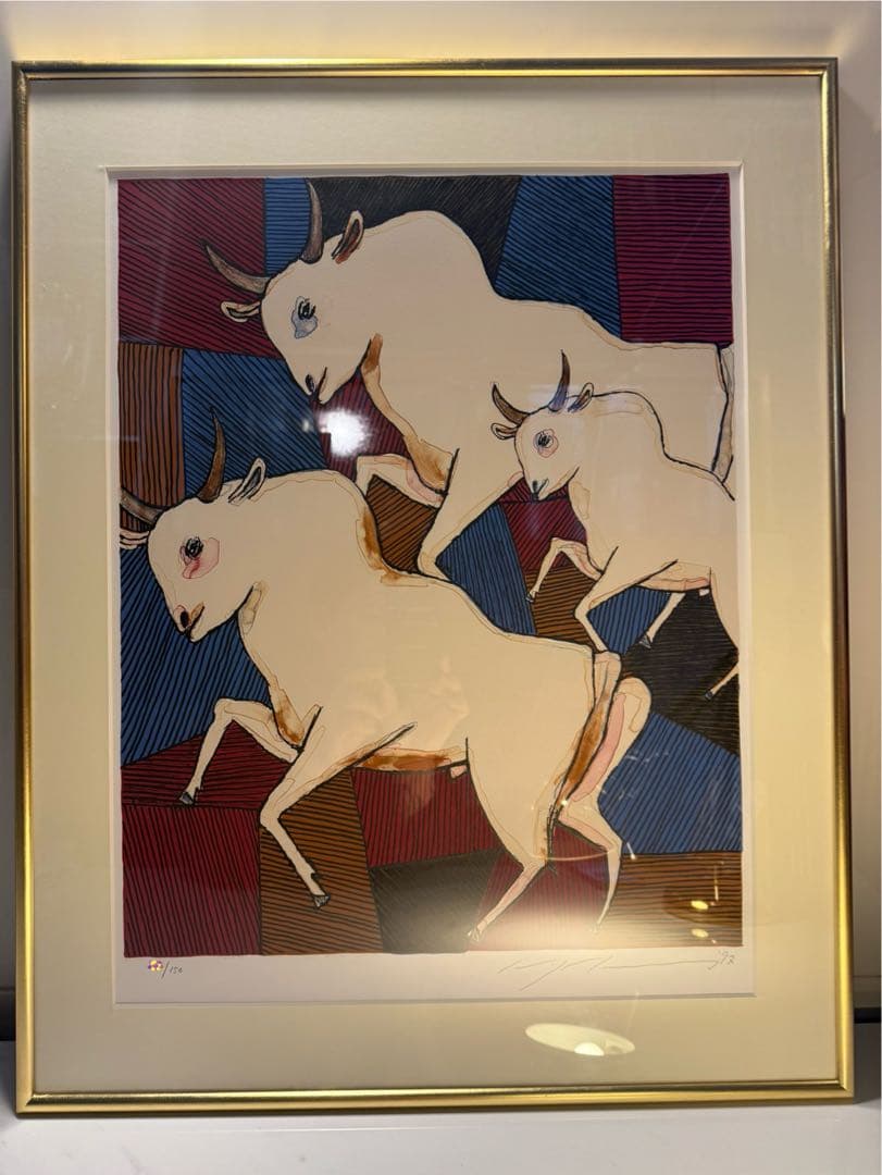 池田満寿夫 リトグラフ「白い牛」1992年 限定150部 額装品サイン入り