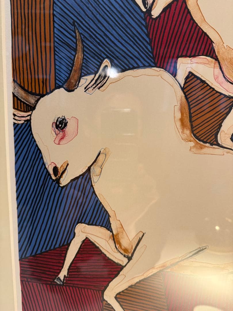 池田満寿夫 リトグラフ「白い牛」1992年 限定150部 額装品サイン入り