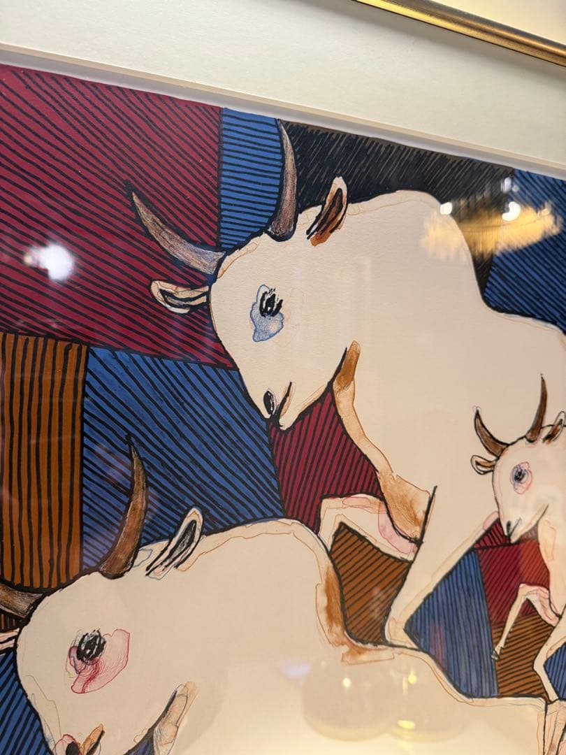 池田満寿夫 リトグラフ「白い牛」1992年 限定150部 額装品サイン入り