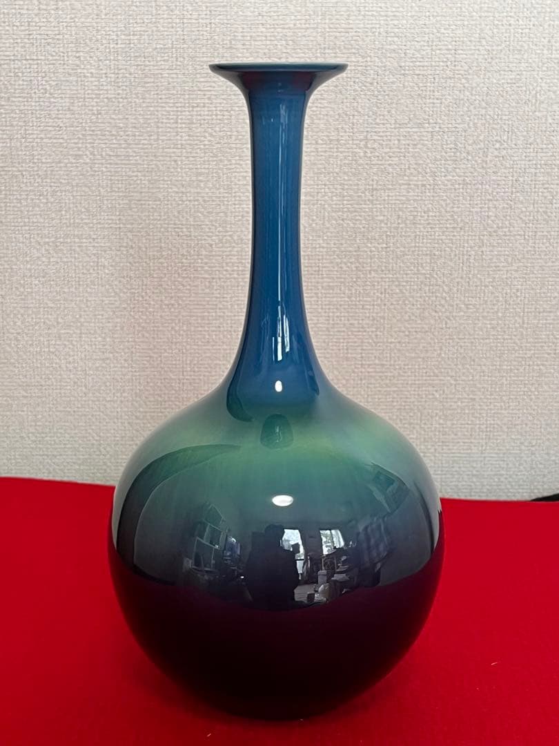 柳雨軒 三代 人間国宝 徳田八十吉（正彦銘）碧明釉 花生 T227 一輪挿し