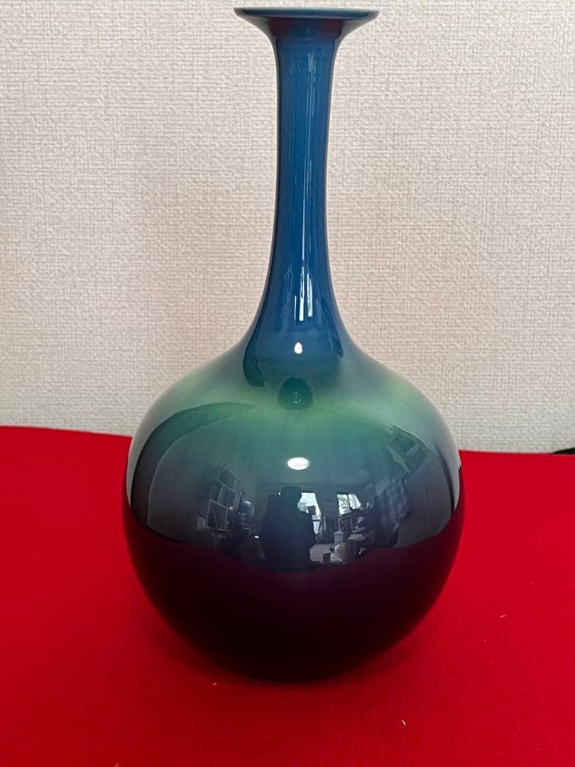 柳雨軒 三代 人間国宝 徳田八十吉（正彦銘）碧明釉 花生 T227 一輪挿し