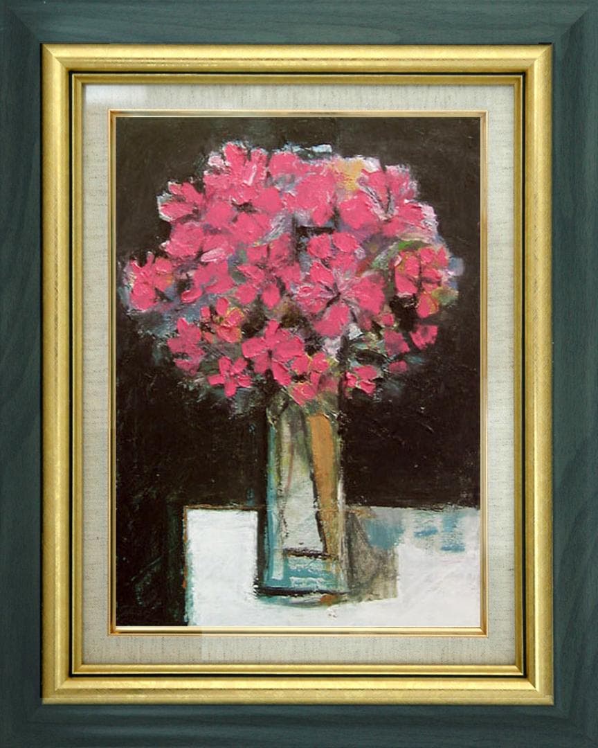 油絵 菅家令子 絵 絵画 インテリア 額付(黒) uF6-113602 花