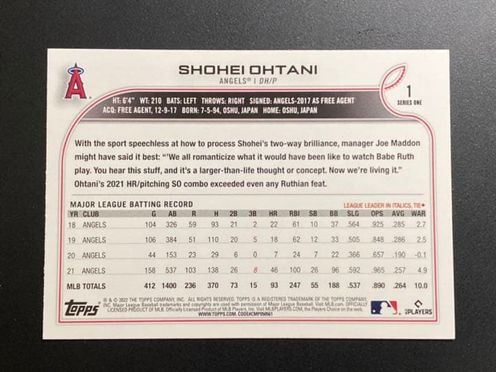 大谷翔平 topps 2022 series1 SSP 激レア