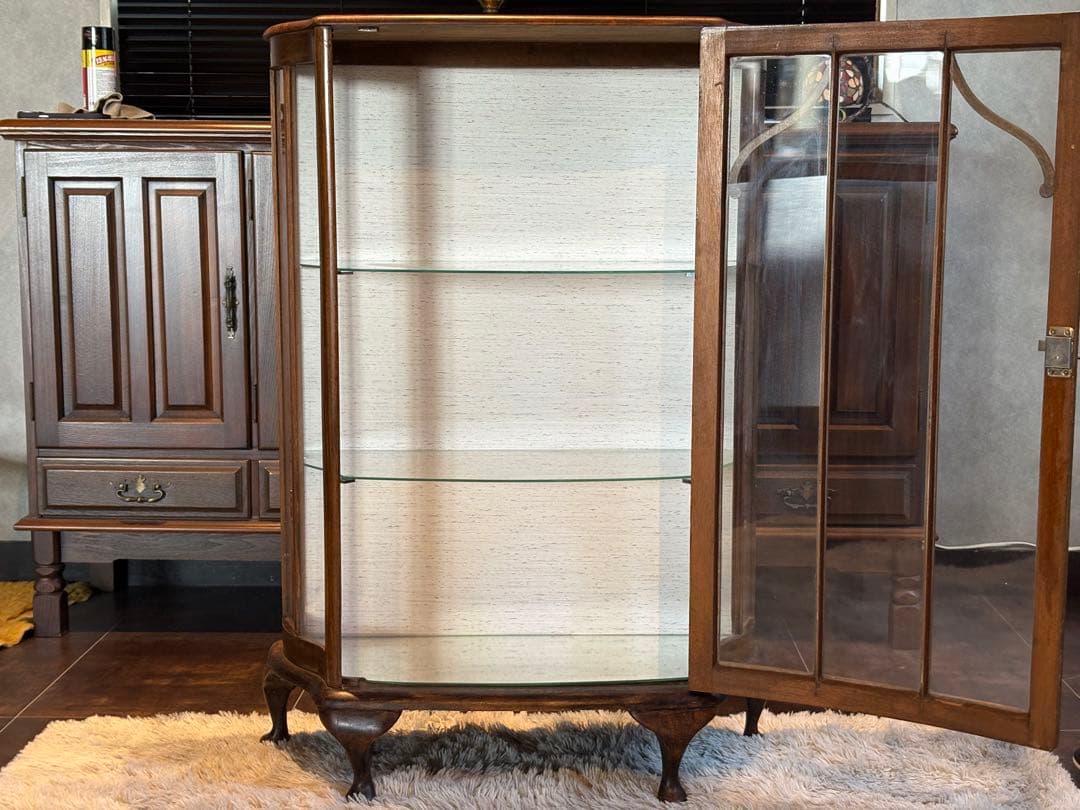 超希少　イギリス　アンティーク　ガラスキャビネット　ショーケース　猫脚　IZZ