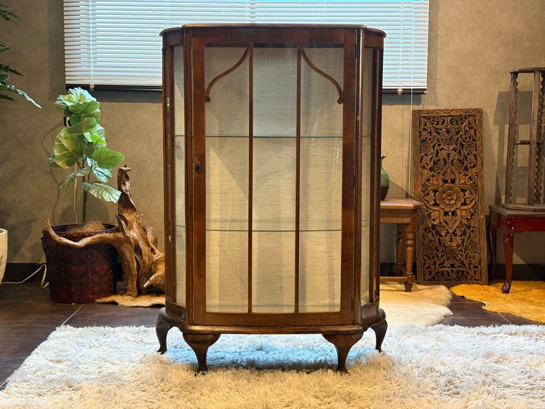 超希少　イギリス　アンティーク　ガラスキャビネット　ショーケース　猫脚　IZZ