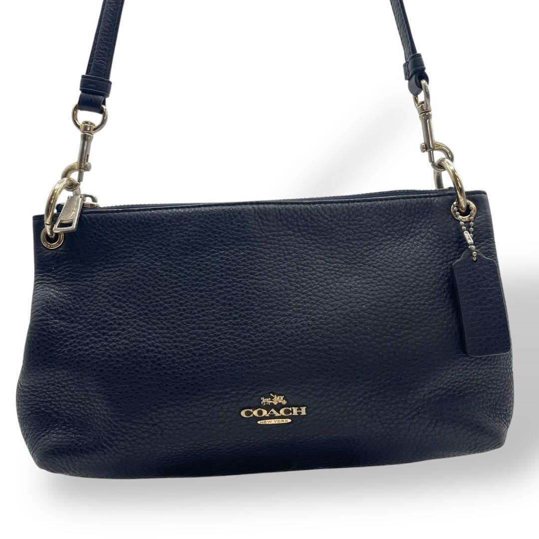 美品✨️コーチ ショルダーバッグ クロスボディ レザー シボ革 紺 ネイビー