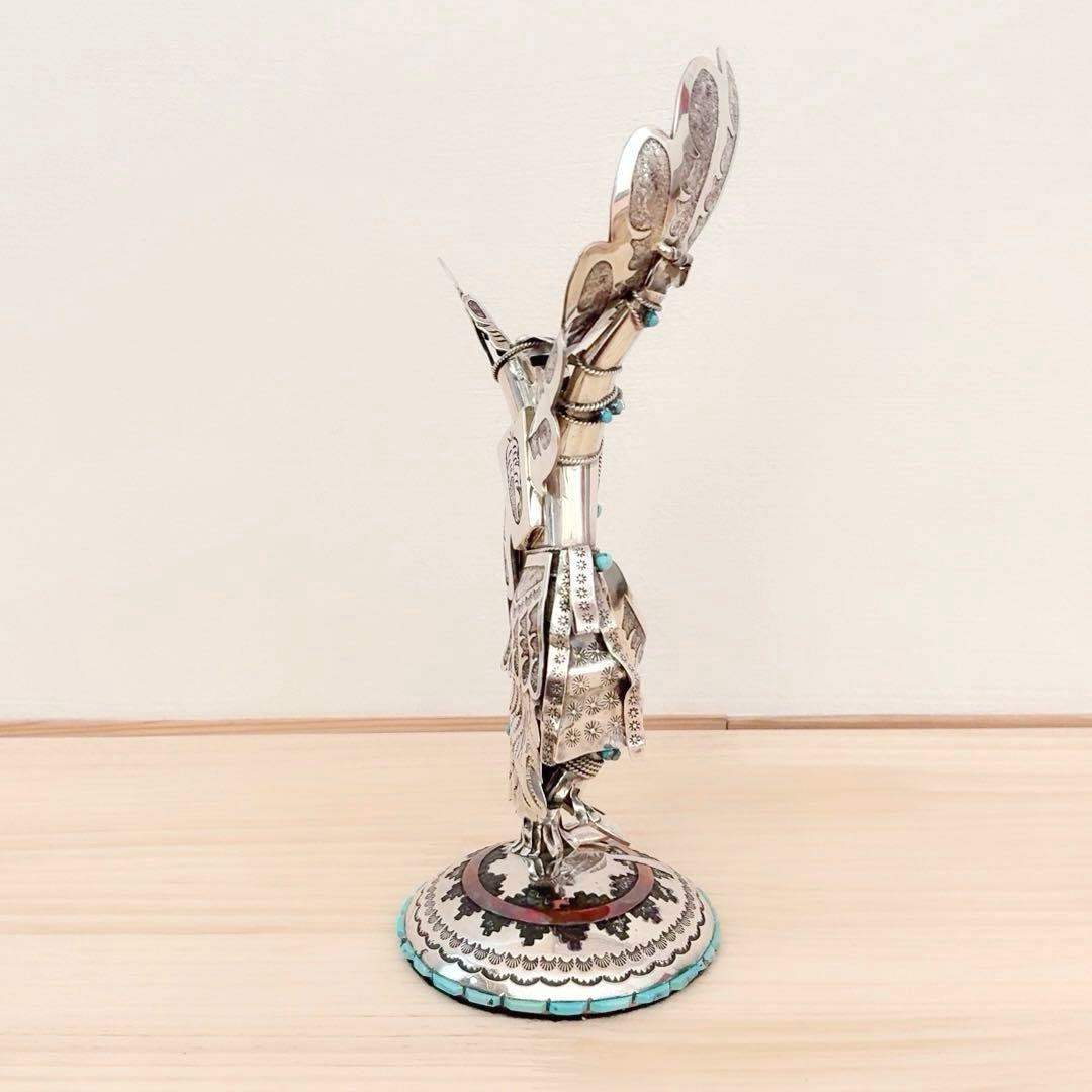 ナバホ族 スターリングシルバー カチナ イーグルダンサー シルバーターコイズ彫刻