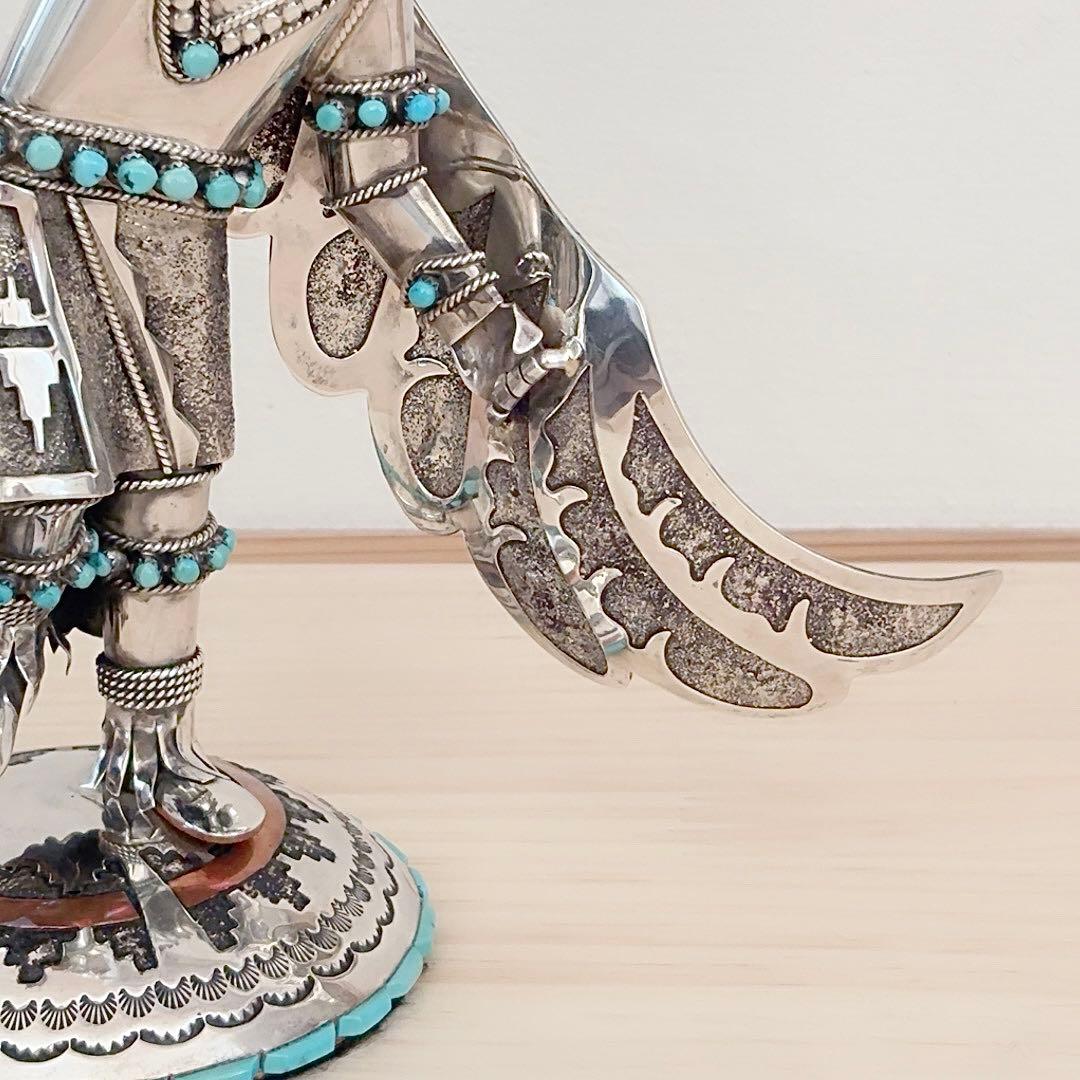 ナバホ族 スターリングシルバー カチナ イーグルダンサー シルバーターコイズ彫刻