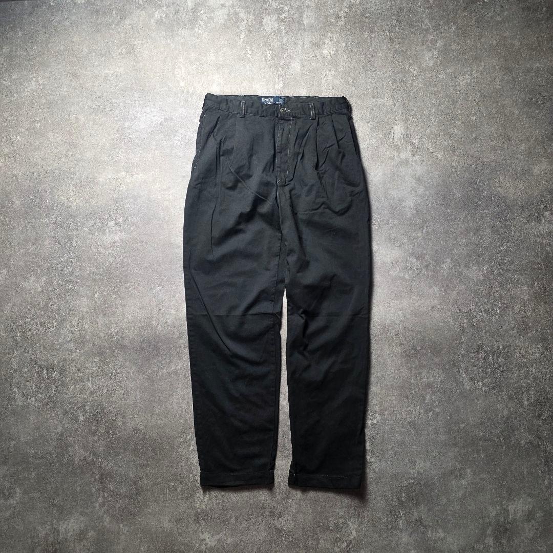 90sPolobyRalphLaurenポロチノ後染めツータックブラック黒34