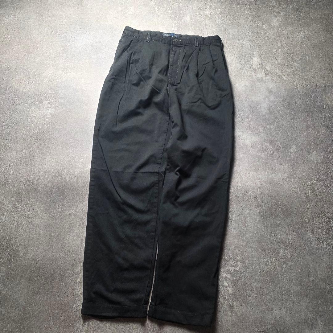 90sPolobyRalphLaurenポロチノ後染めツータックブラック黒34