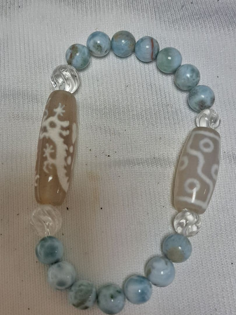 騎龍観音天珠 九眼天珠 ラリマー 水晶 デザインブレスレット 天然石