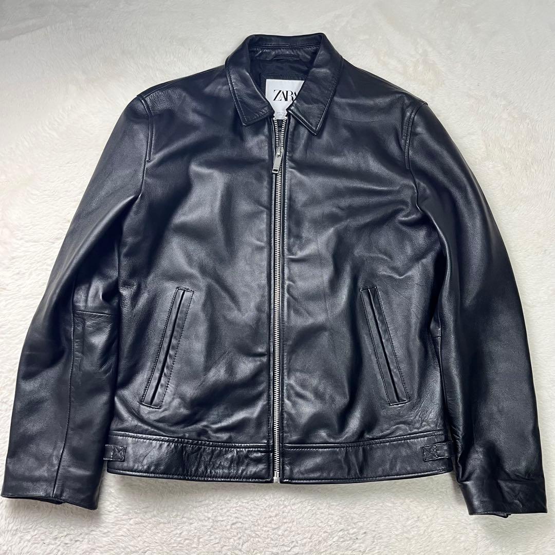 キングスマンZARA ラムレザー　シングルライダースジャケット　黒　L