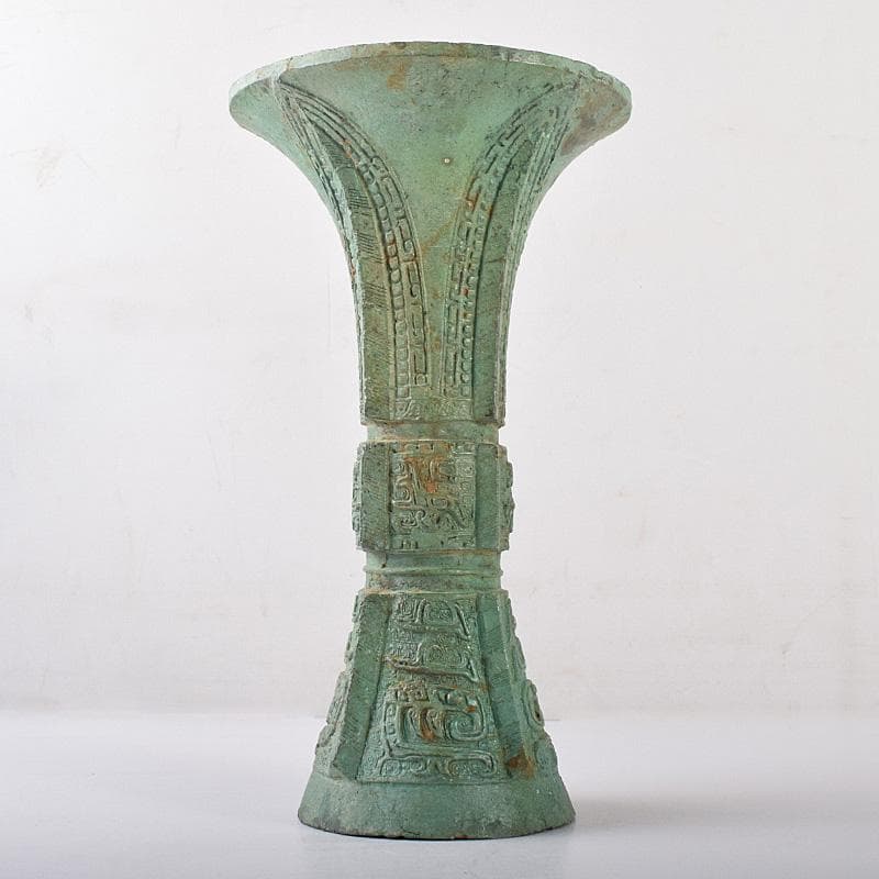 中国　古銅青銅　饕餮文　四方尊式瓶　時代箱付　V　R7775B