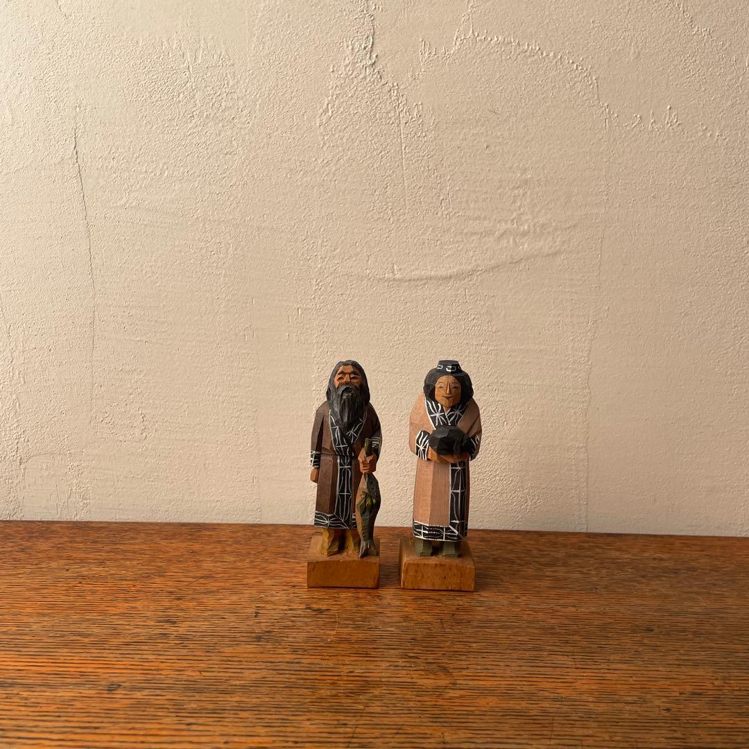 木製 郷土玩具 アイヌ ニポポ 一刀彫り 木端人形 エカシ 男女像 農民美術