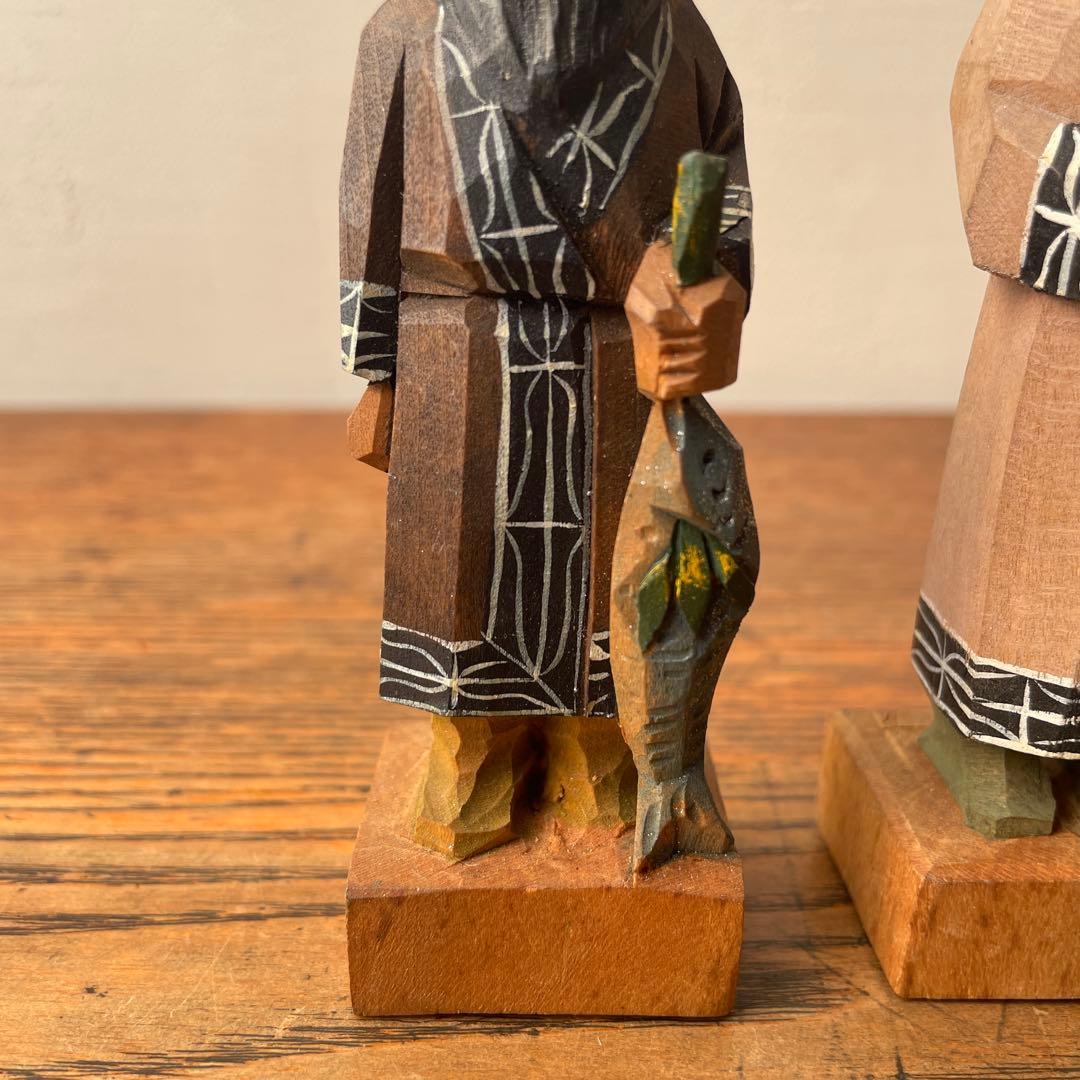 木製 郷土玩具 アイヌ ニポポ 一刀彫り 木端人形 エカシ 男女像 農民美術