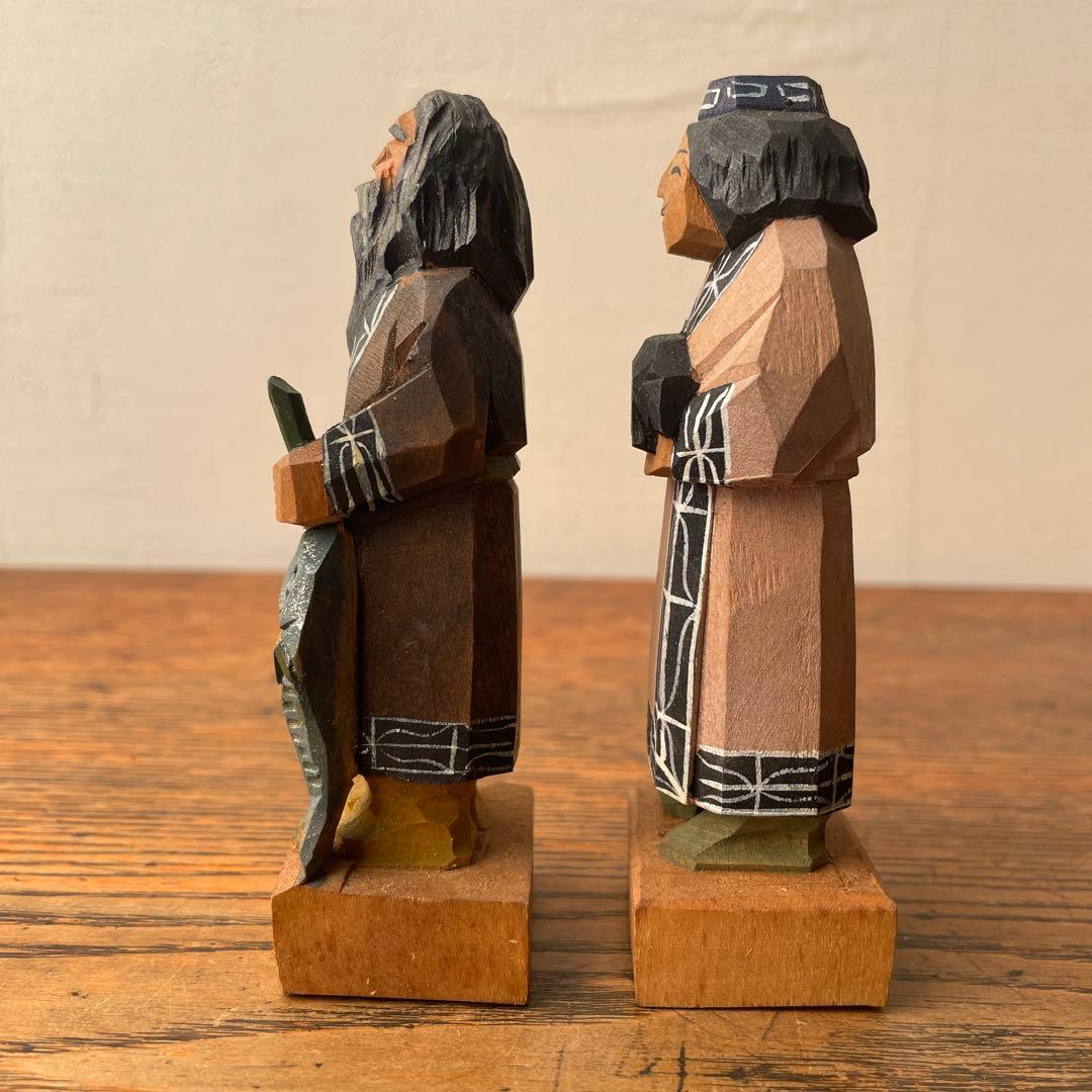 木製 郷土玩具 アイヌ ニポポ 一刀彫り 木端人形 エカシ 男女像 農民美術