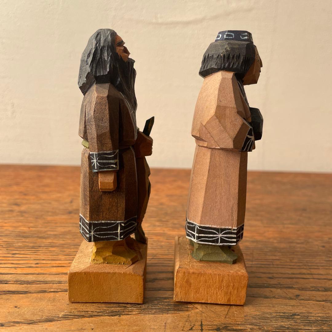 木製 郷土玩具 アイヌ ニポポ 一刀彫り 木端人形 エカシ 男女像 農民美術