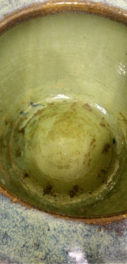 びばち　昭和レトロ　青緑陶器火鉢　夫婦火箸　五徳付き　葛明祥製　鼎泰昌