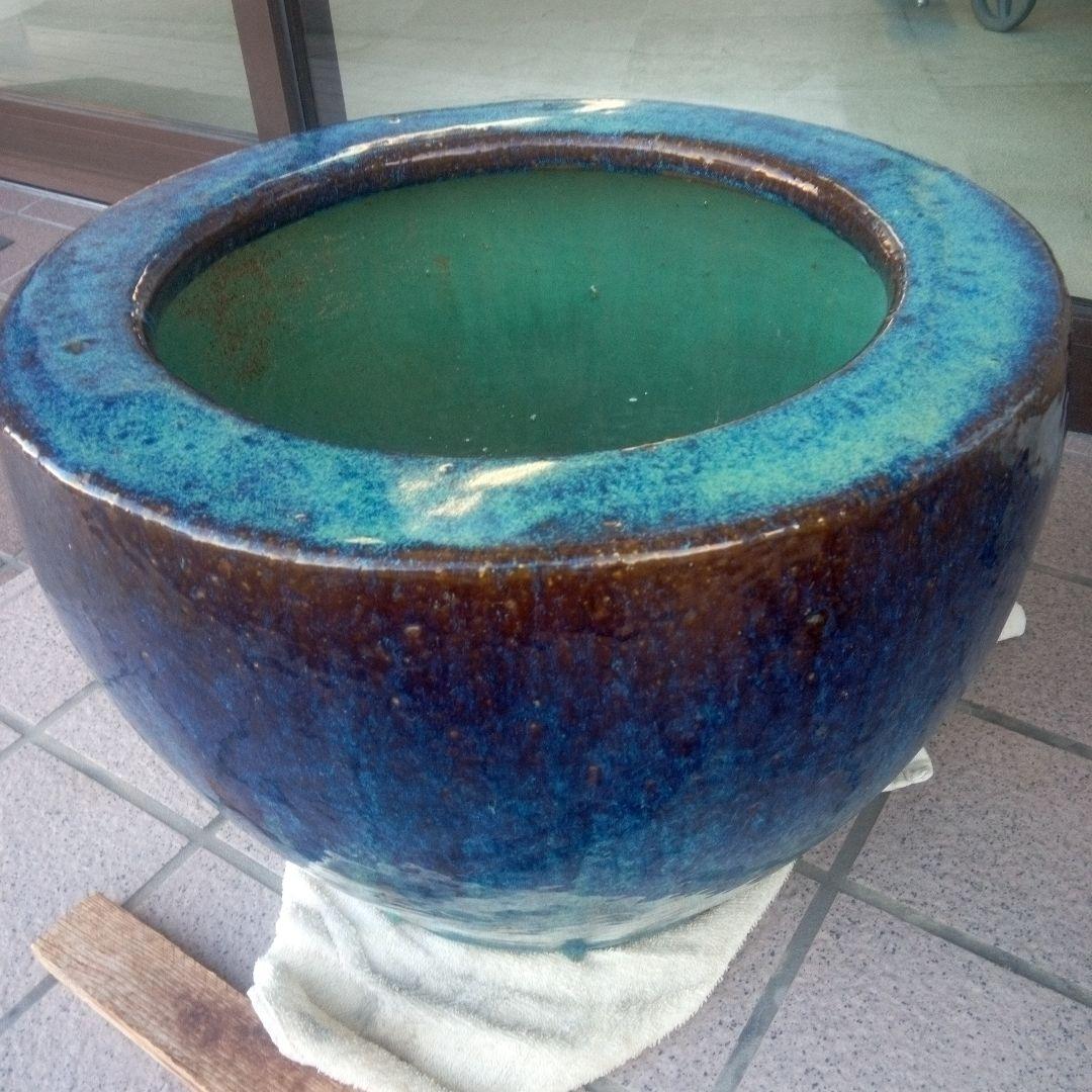 びばち　昭和レトロ　青緑陶器火鉢　夫婦火箸　五徳付き　葛明祥製　鼎泰昌