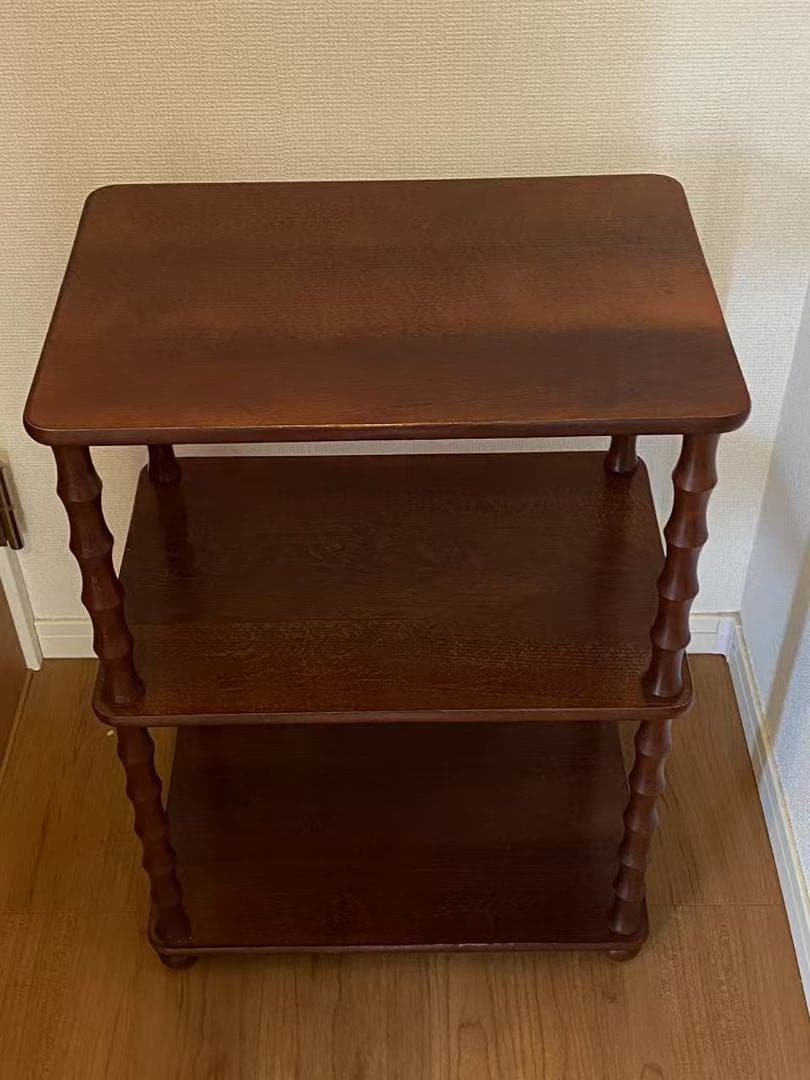 昭和レトロミッドセンチュリー3段木製ラック飾り棚花台古道具古 電話台