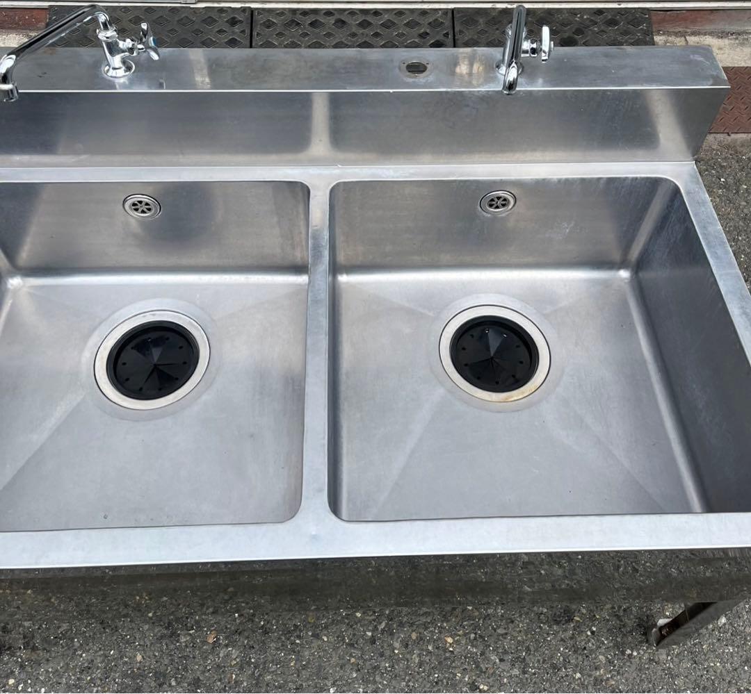 業務用 二口蛇口付き 2槽シンク 幅1200×奥700×高さ595 ドッグバス