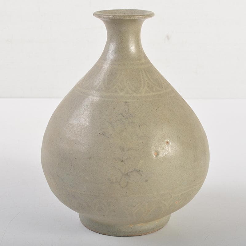 朝鮮美術　李朝　高麗青磁　象嵌花文　徳利　時代箱付　V　R7220