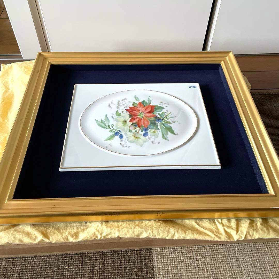四季の花「Winter」額装陶板画・額４２×３８・画２５×２１・Meissen・