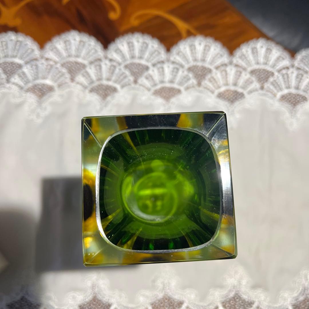 Murano Vetri グリーン ムラノ クリスタル 花器 【新品箱入】