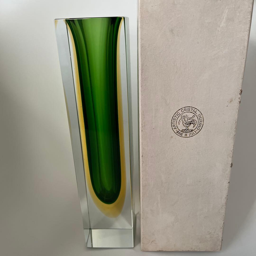 Murano Vetri グリーン ムラノ クリスタル 花器 【新品箱入】