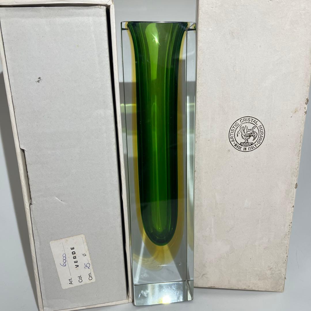 Murano Vetri グリーン ムラノ クリスタル 花器 【新品箱入】